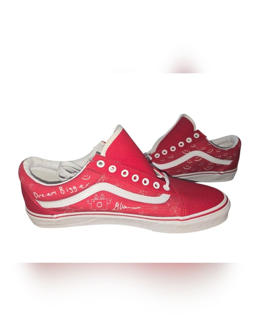 " When Goats Fly" Customized Vans‎ Red Low-Top Sneakers